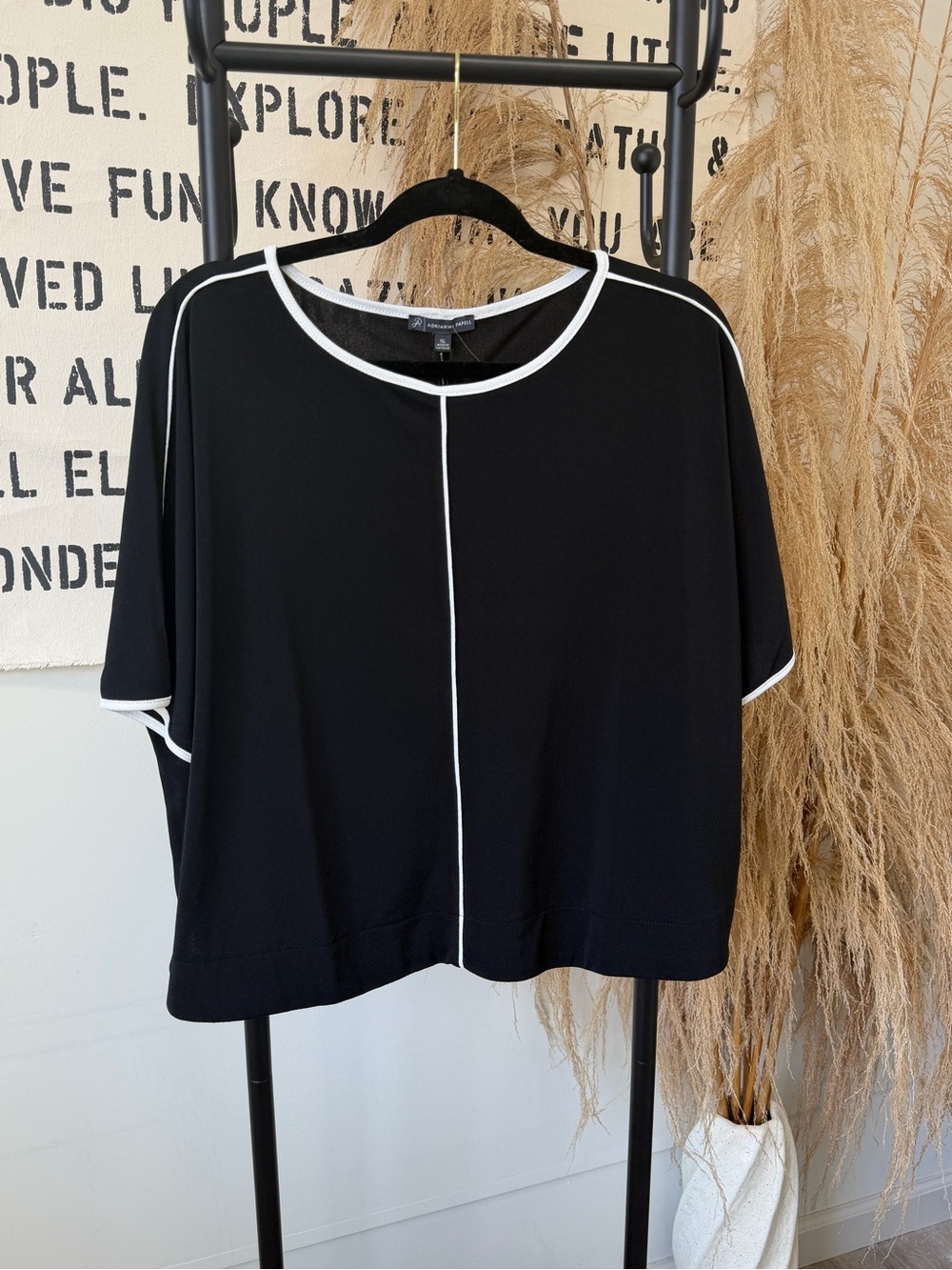Adrianna Papell Black Blouse with White Piping
